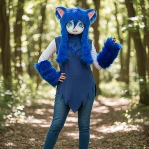 SMILETERNIT Animal Head Blue Cat Fursuit Cut Mask Masquerade Cosplay -NEW NWOT